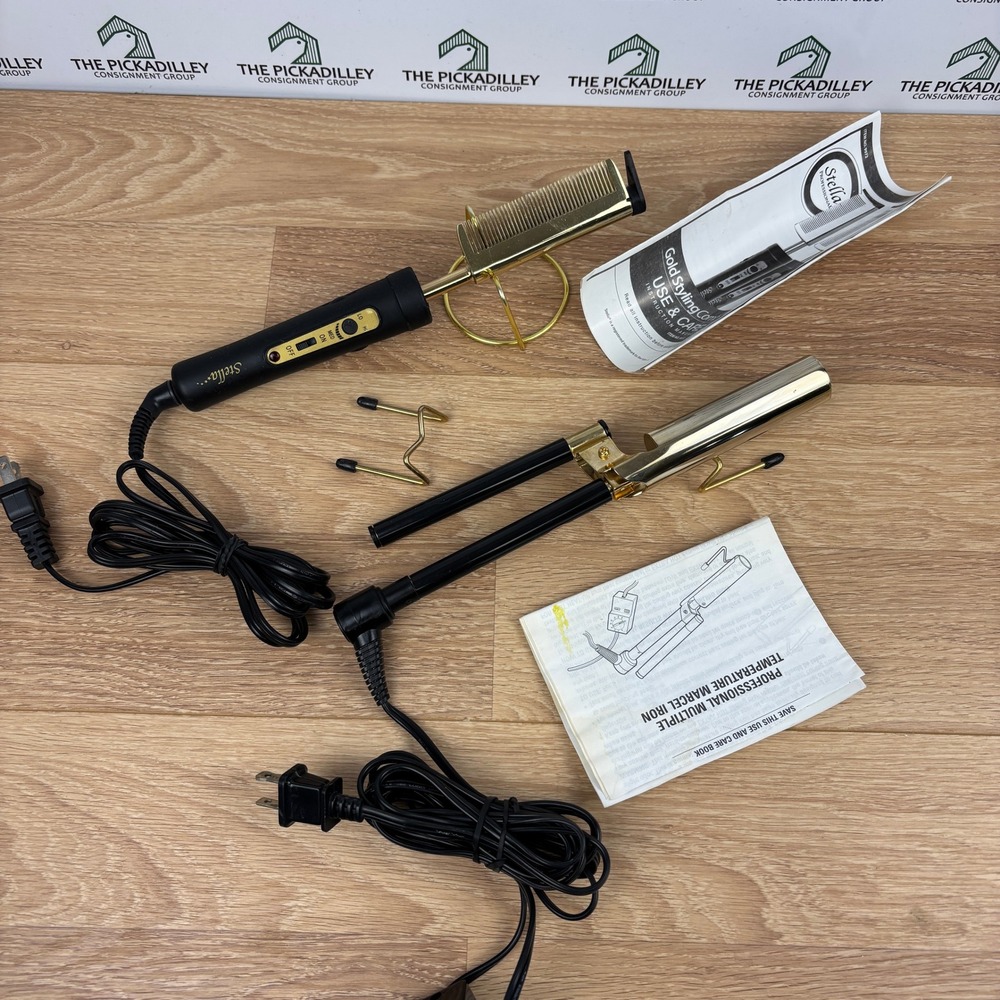 Stella Gold Styling Comb 9972 & Gold N Hot Professional Marcel Curling Iron Set